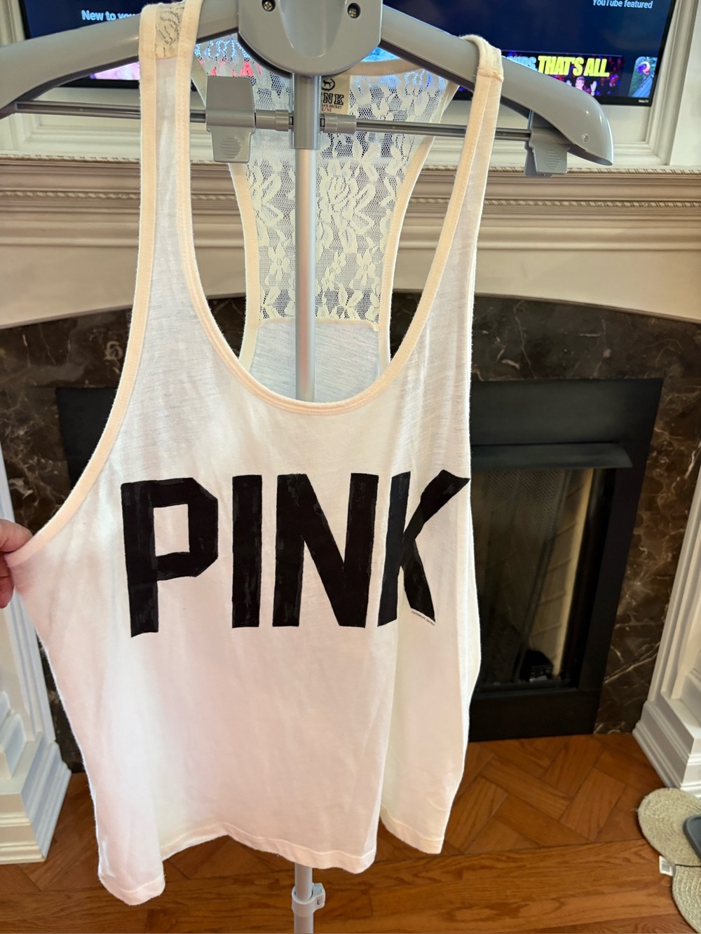 PINK Victoria's Secret White Tank with Black Logo